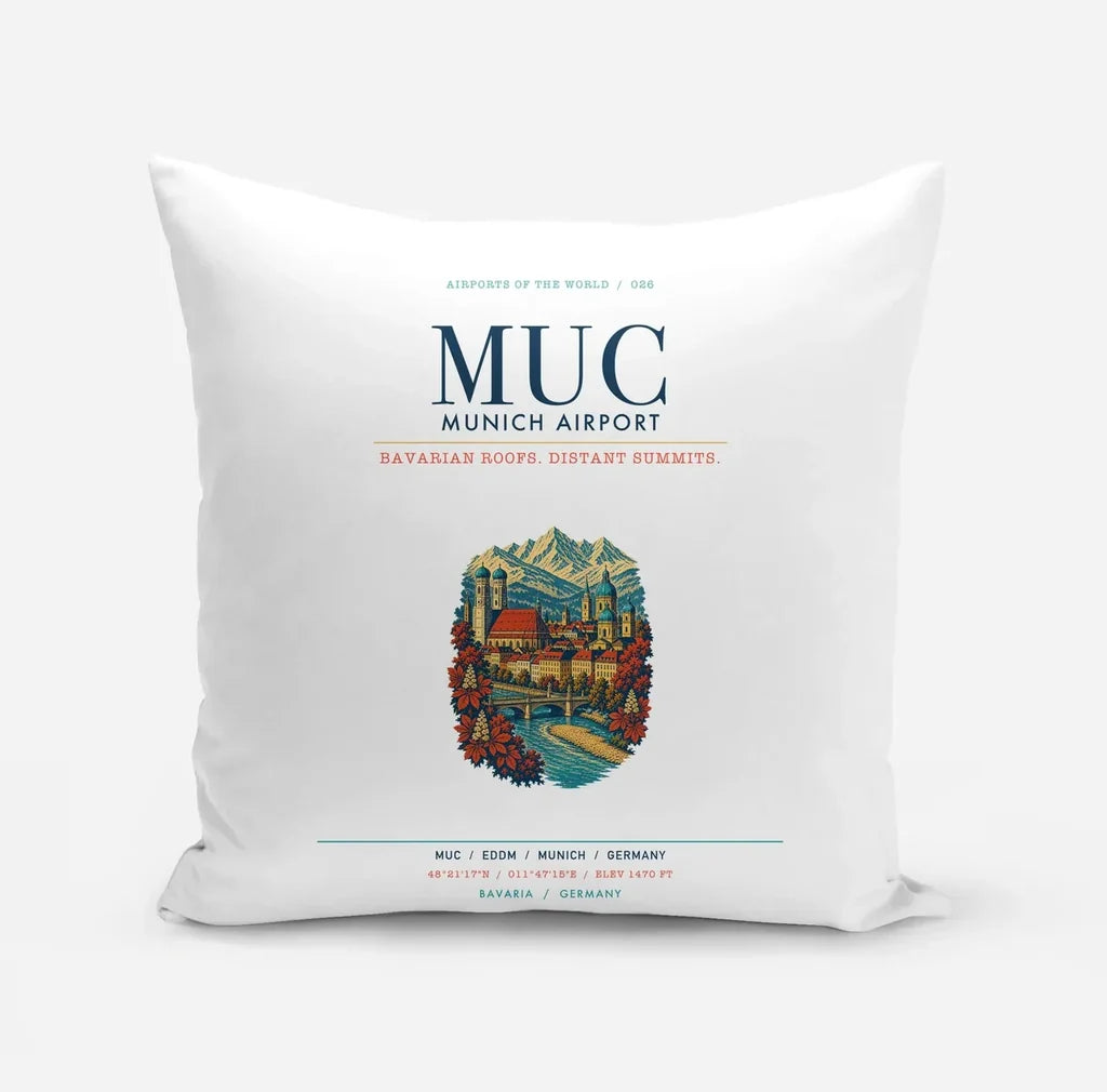 Munich Airport (MUC) design on white pillow