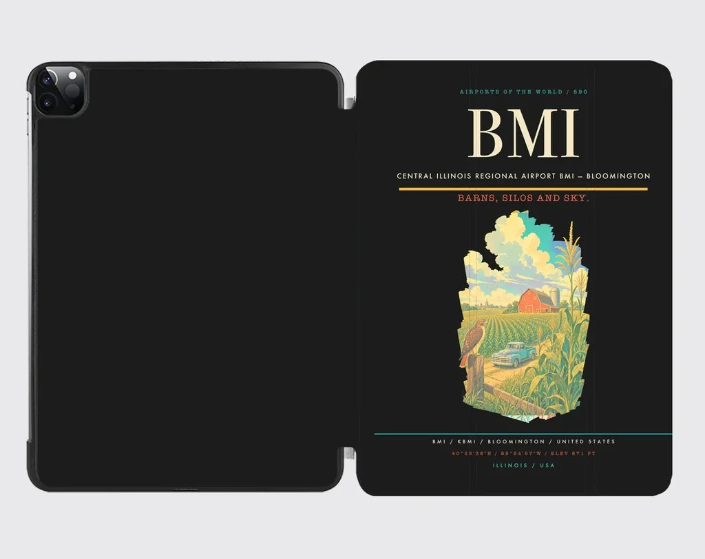 Central Illinois Regional Airport (BMI) design on black ipad tablet case