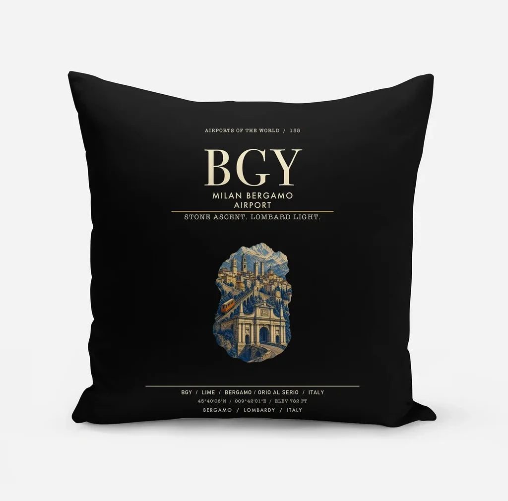 Milan Bergamo Airport (BGY) design on black pillow