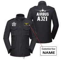 Thumbnail for Airbus A321 & Plane aviation design printed on heavy cotton coat with field details military coat.