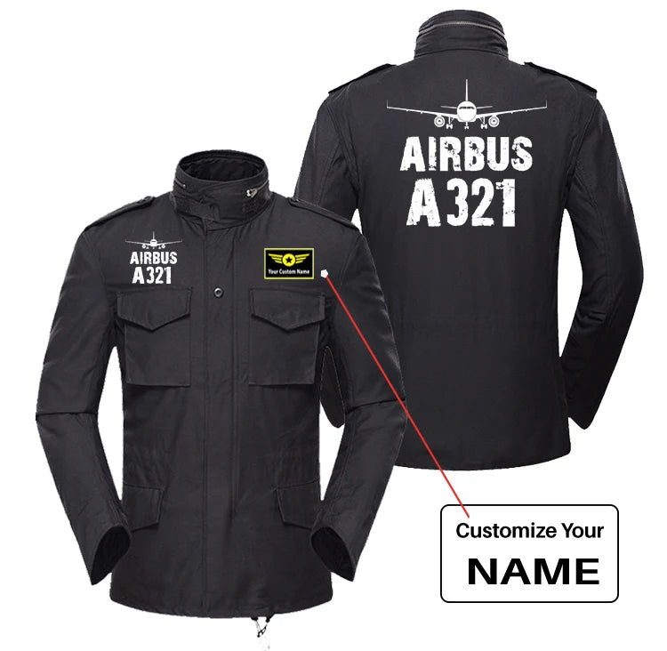 Airbus A321 & Plane aviation design printed on heavy cotton coat with field details military coat.