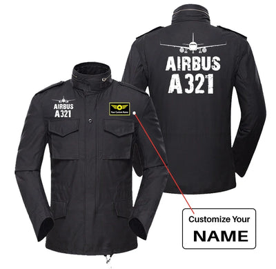 Airbus A321 & Plane aviation design printed on heavy cotton coat with field details military coat.
