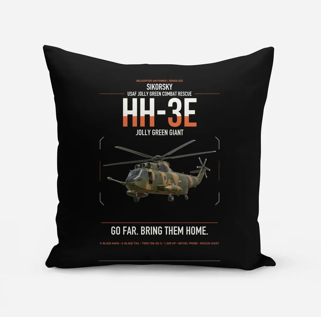Sikorsky HH-3E Jolly Green Giant design on black pillow