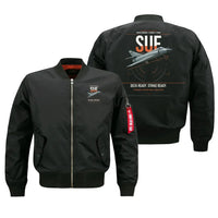 Thumbnail for Dassault Super Étendard design on black bomber jacket, double-side print