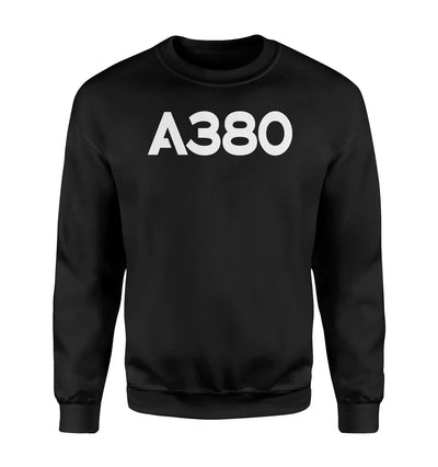Airbus A380 Flat Text aviation design printed on soft cotton blend sweatshirt.