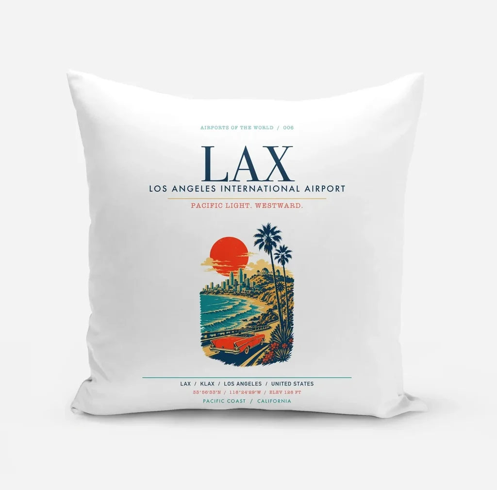 Los Angeles International Airport (LAX) design on white pillow