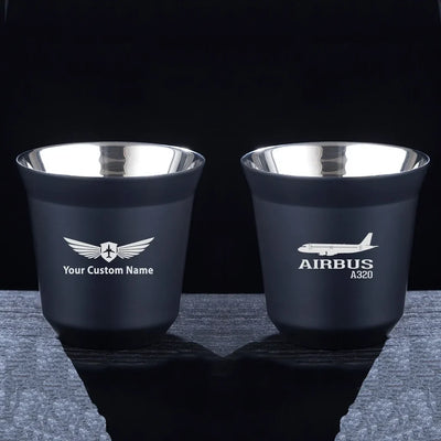 Airbus A320 Printed aviation design on double-wall coffee mug, vacuum-insulated double-wall.