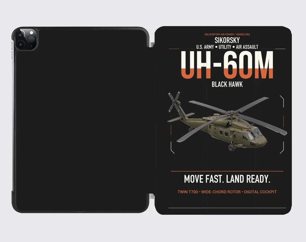 Sikorsky UH-60M Black Hawk design on black ipad tablet case