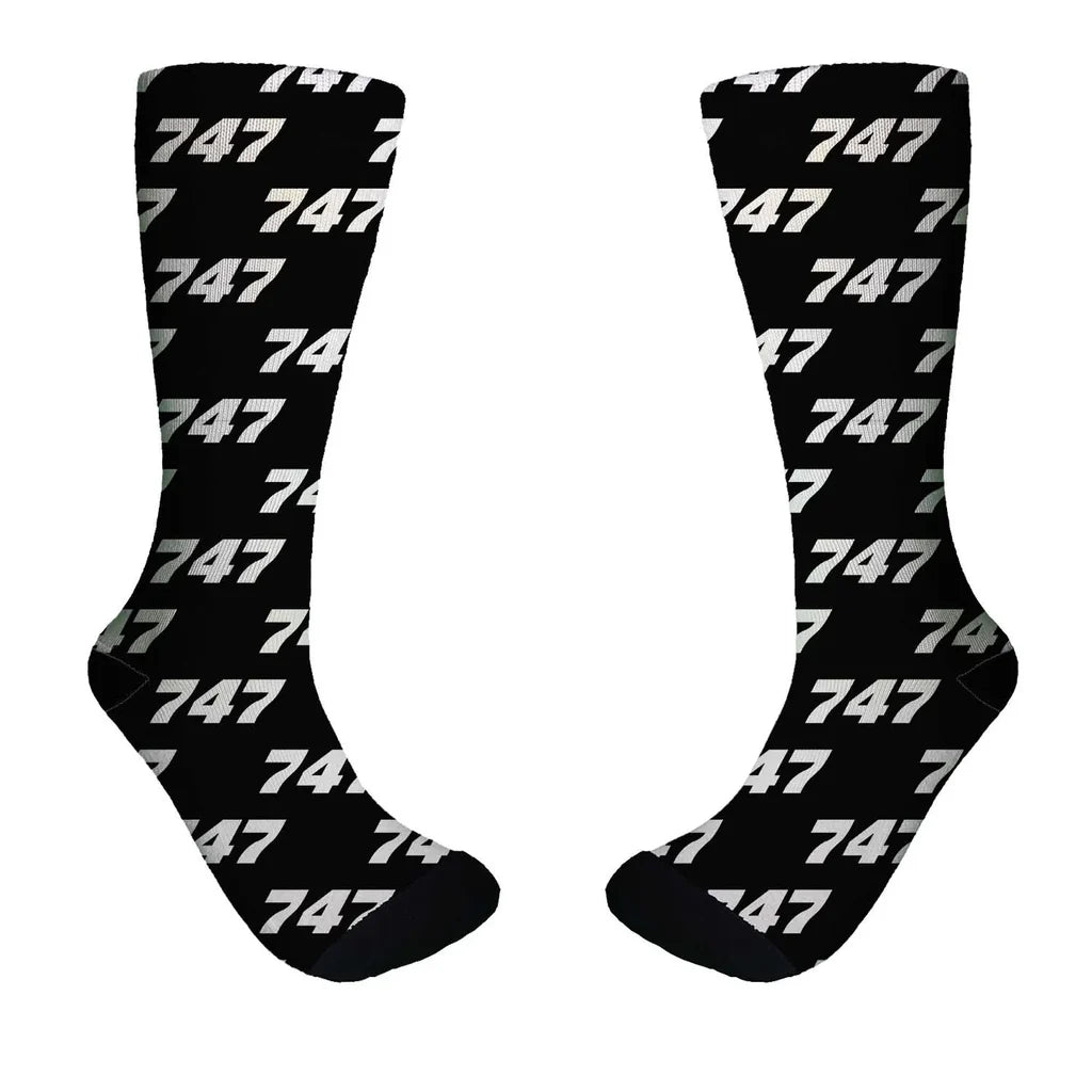 Boeing 747 Flat Text aviation design on soft cotton blend socks.