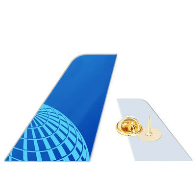 United Airlines aviation design tail-shape badge pin in polished alloy.