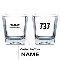Thumbnail for Boeing 737 aviation design on whiskey glass, crystal-clear premium glassware.
