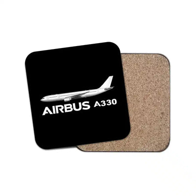 The Airbus A330 aviation design on cork-backed wood with print coaster.