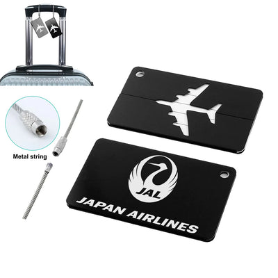 Japan Airlines aviation design aluminum luggage tag, aircraft-grade aluminum construction.