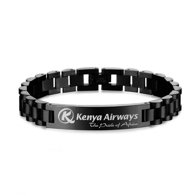 Kenya Airways aviation-themed chain bracelet, polished stainless steel.