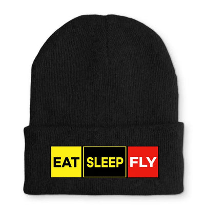 Eat Sleep Fly (Colourful) Embroidered aviation embroidery on soft knit fabric beanie.