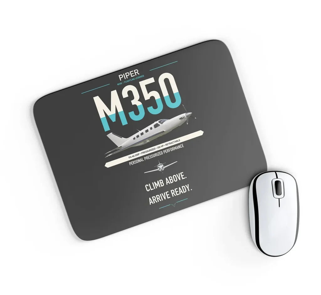 Piper M350 design on black rectangle mouse pad