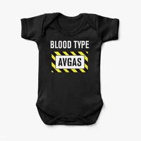 Thumbnail for Blood Type AVGAS aviation print on kids gentle cotton bodysuit.