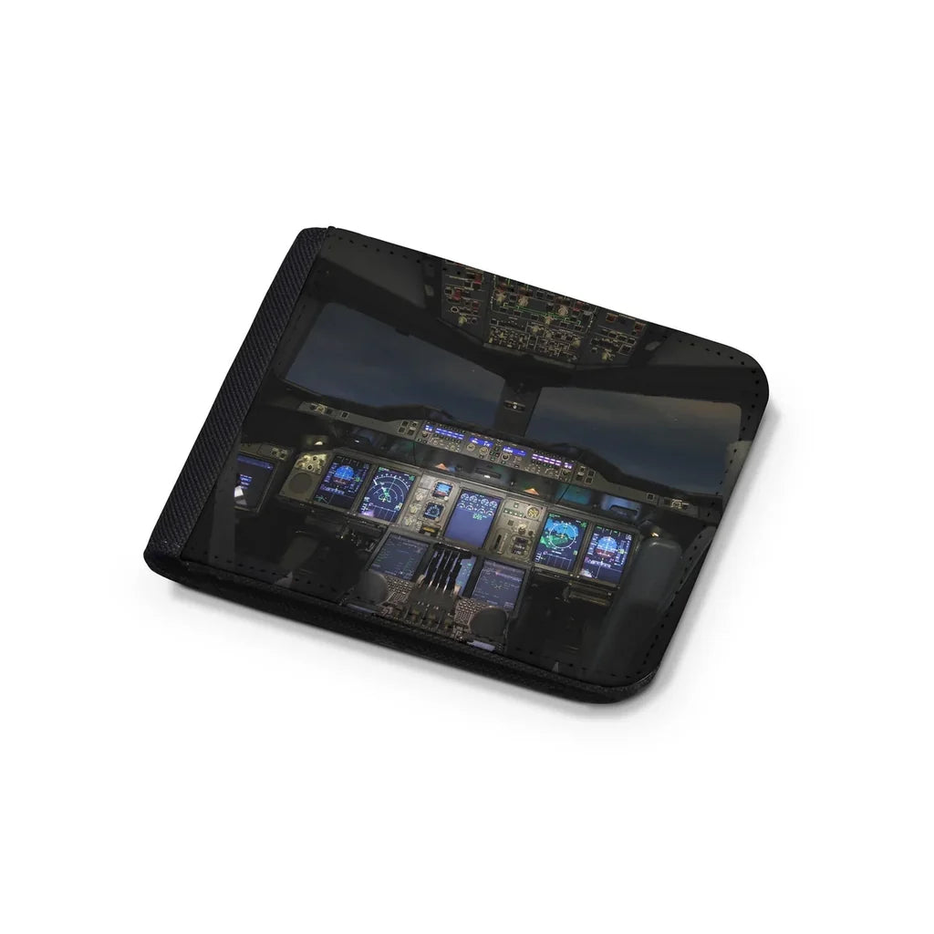 Airbus A380 Cockpit aviation design wallet, leather construction.