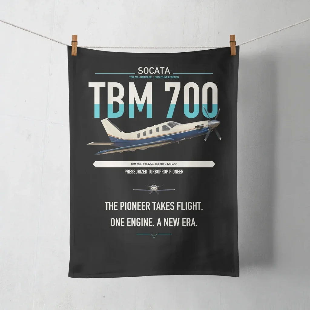 Socata TBM 700 design on black towel