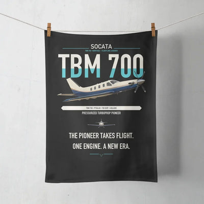 Socata TBM 700 design on black towel