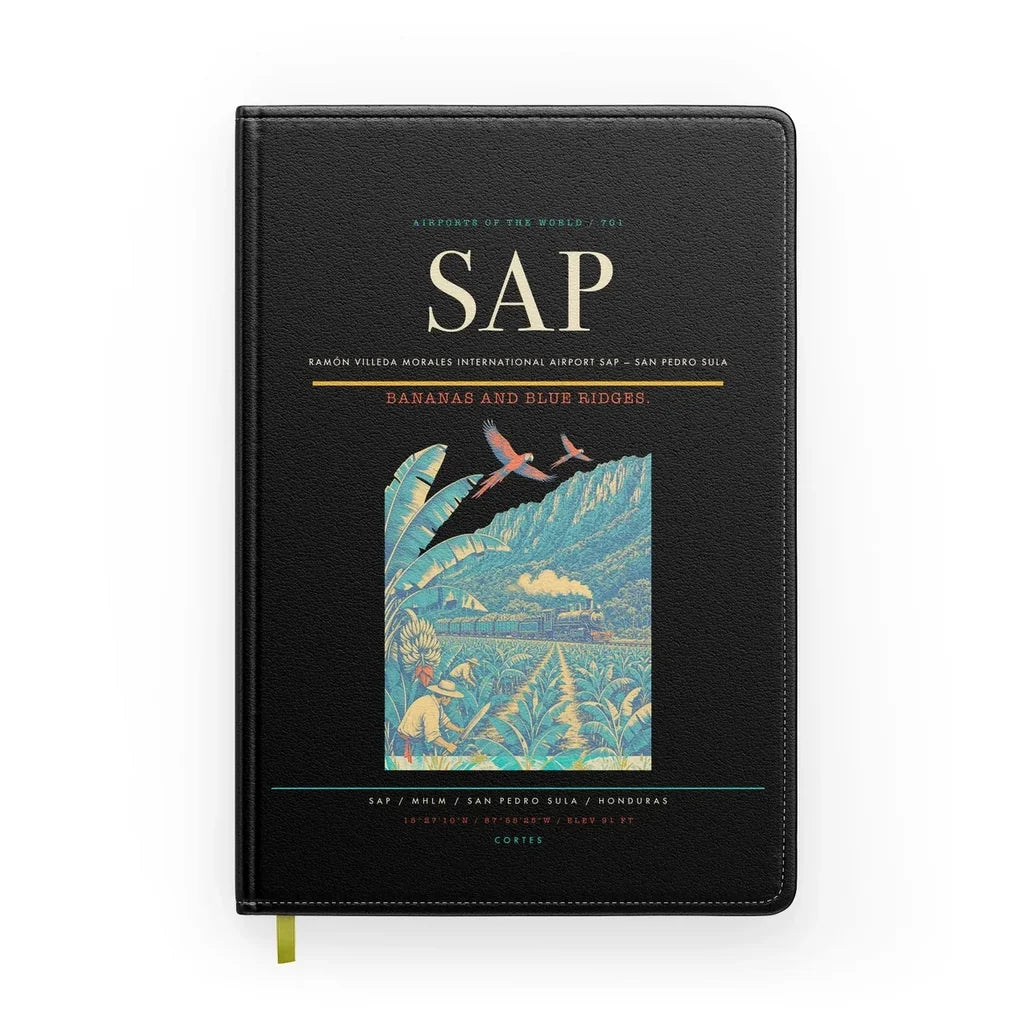 Ramón Villeda Morales International Airport (SAP) design on black notebook