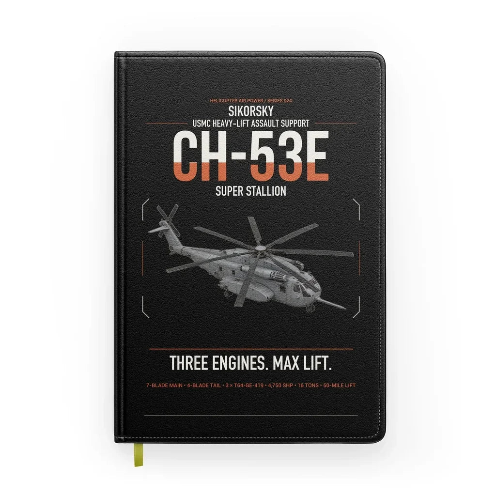 Sikorsky CH-53E Super Stallion design on black notebook
