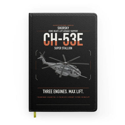 Sikorsky CH-53E Super Stallion design on black notebook