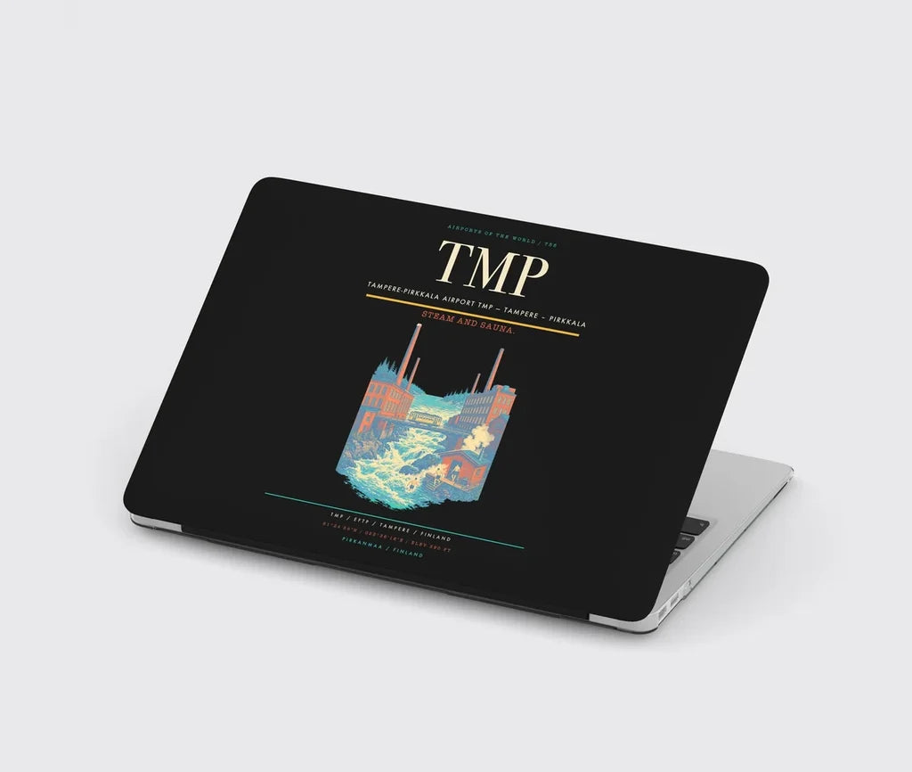 Tampere-Pirkkala Airport (TMP) design on black MacBook case