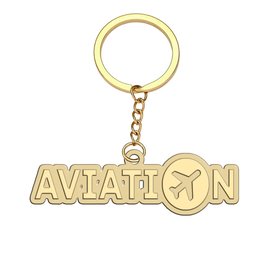 Aviation hollow key chain in polished alloy.