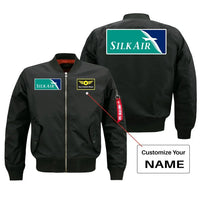 Thumbnail for SilkAir aviation design with custom name embroidered on black bomber jacket