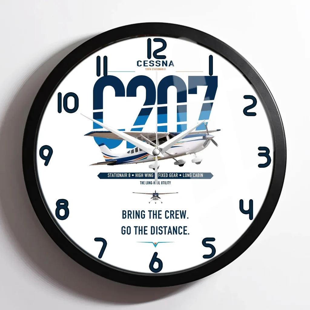 Cessna T207A Stationair 8 design on white framed wall clock