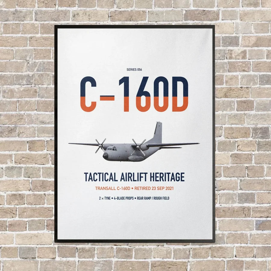 Transall C-160D vertical canvas print - framed - white background