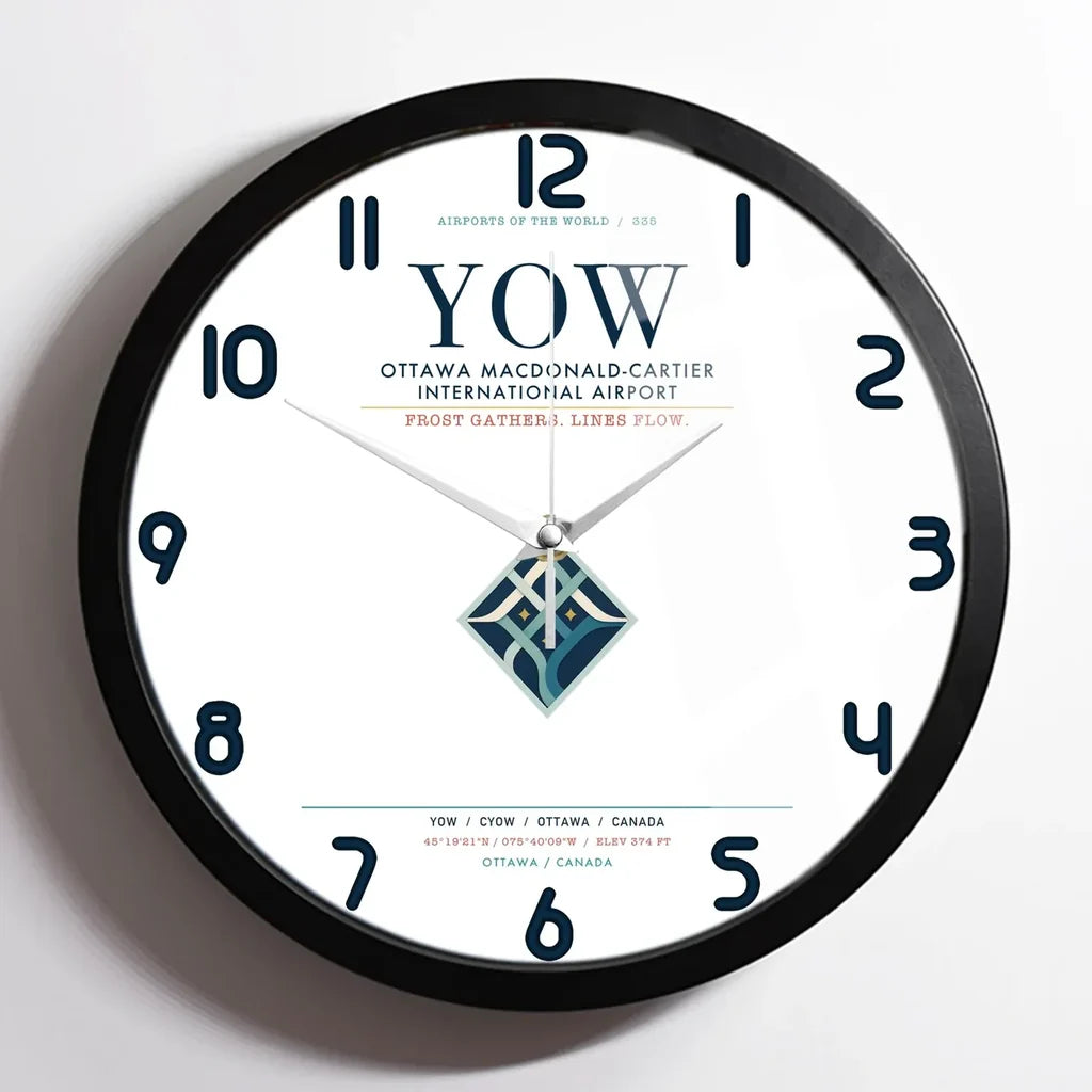 Ottawa Macdonald-Cartier International Airport (YOW) design on white framed wall clock