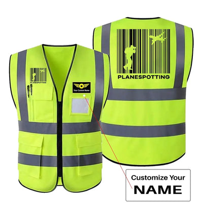 Planespotting aviation design printed on high-visibility reflective fabric reflective vest.