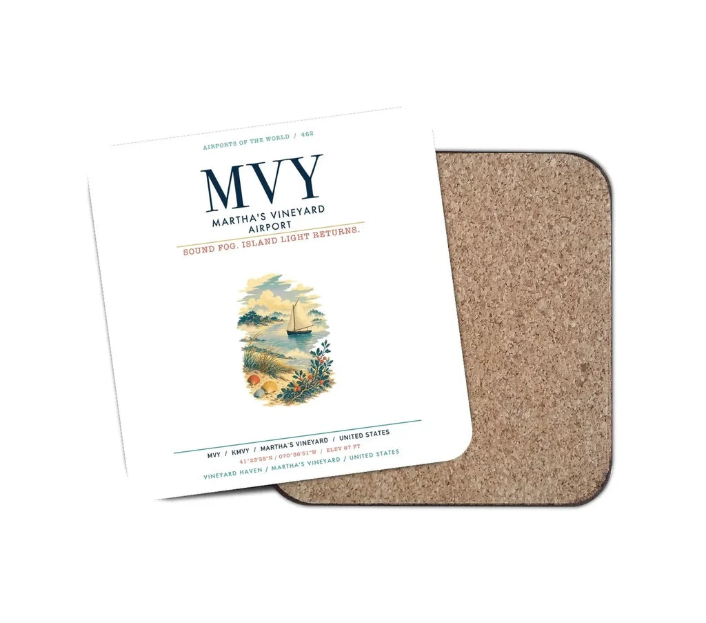 Martha's Vineyard Airport (MVY) design on white 1 piece coaster