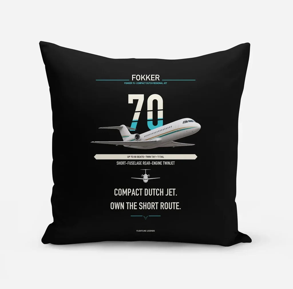 Fokker 70 design on black pillow