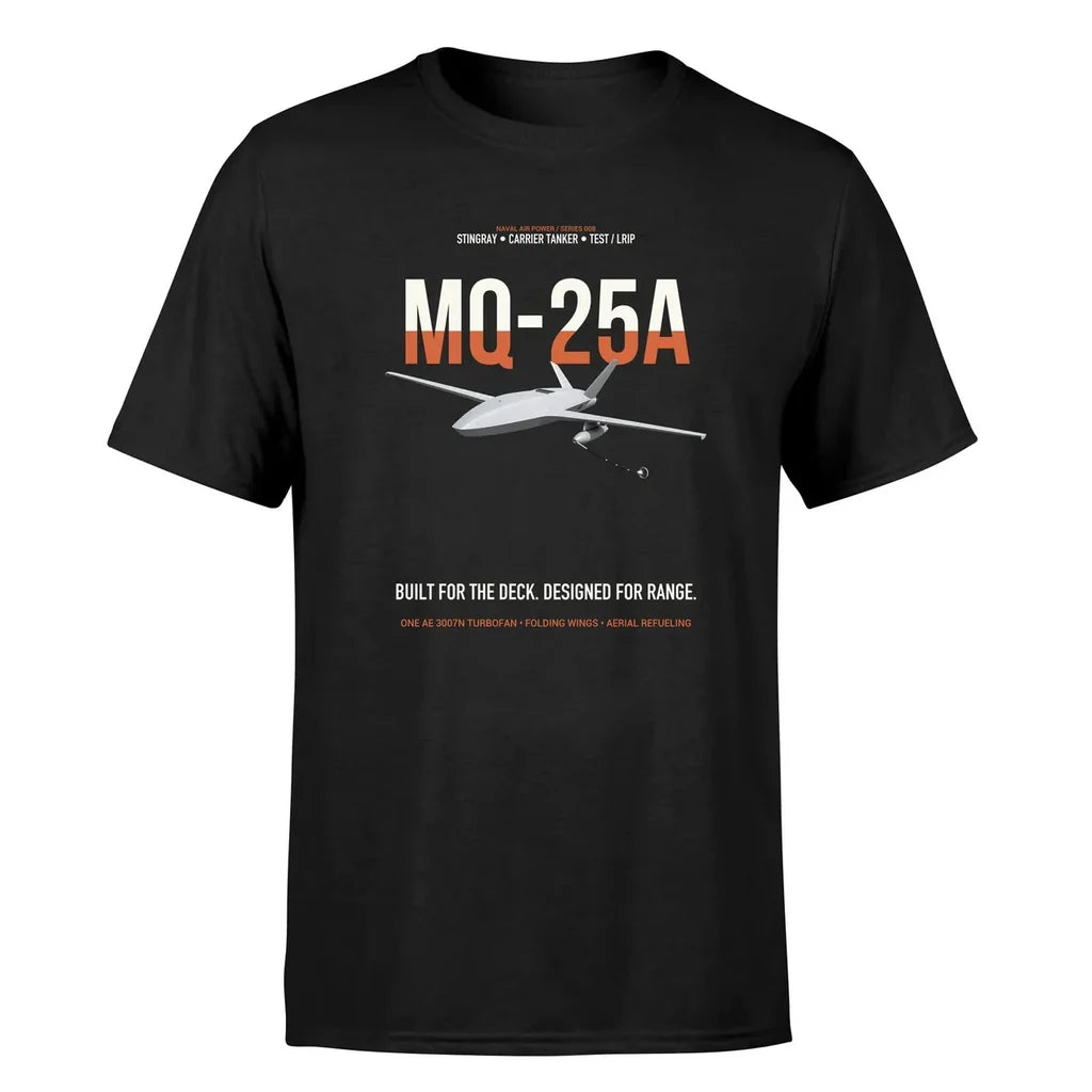 MQ-25A STINGRAY design on black double-side t-shirt, single-side print