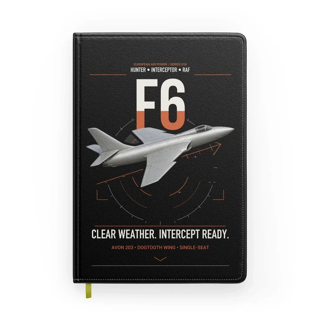 Hawker Hunter F6 design on black notebook