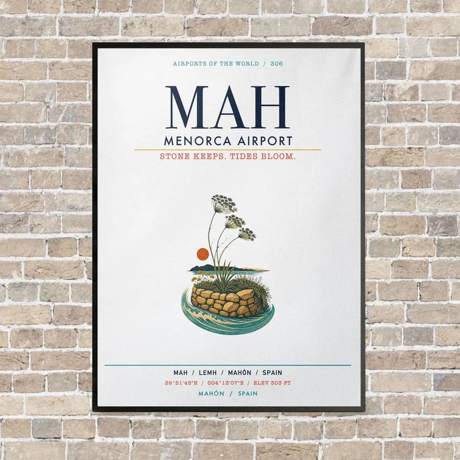 Menorca Airport MAH vertical canvas print - framed - white background