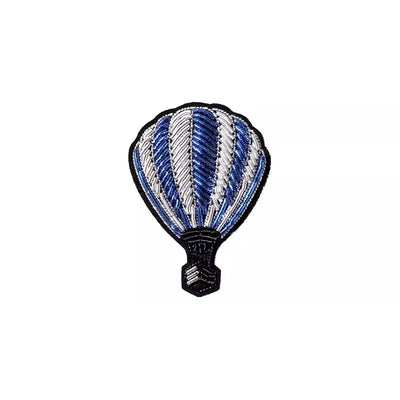 Blue Hot Air Balloon Embroidery aviation brooch, polished alloy body with engraved detail.