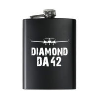 Thumbnail for Diamond DA42 & Plane aviation design on stainless hip flask, compact pocket-size flask.