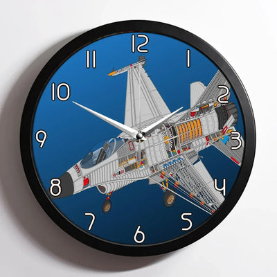 Graphical Fighter Jet 16 aviation design on premium wood and metal wall clock.