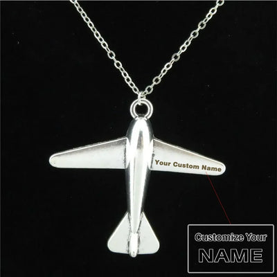 Customisable Silver Airplane Shaped Necklace