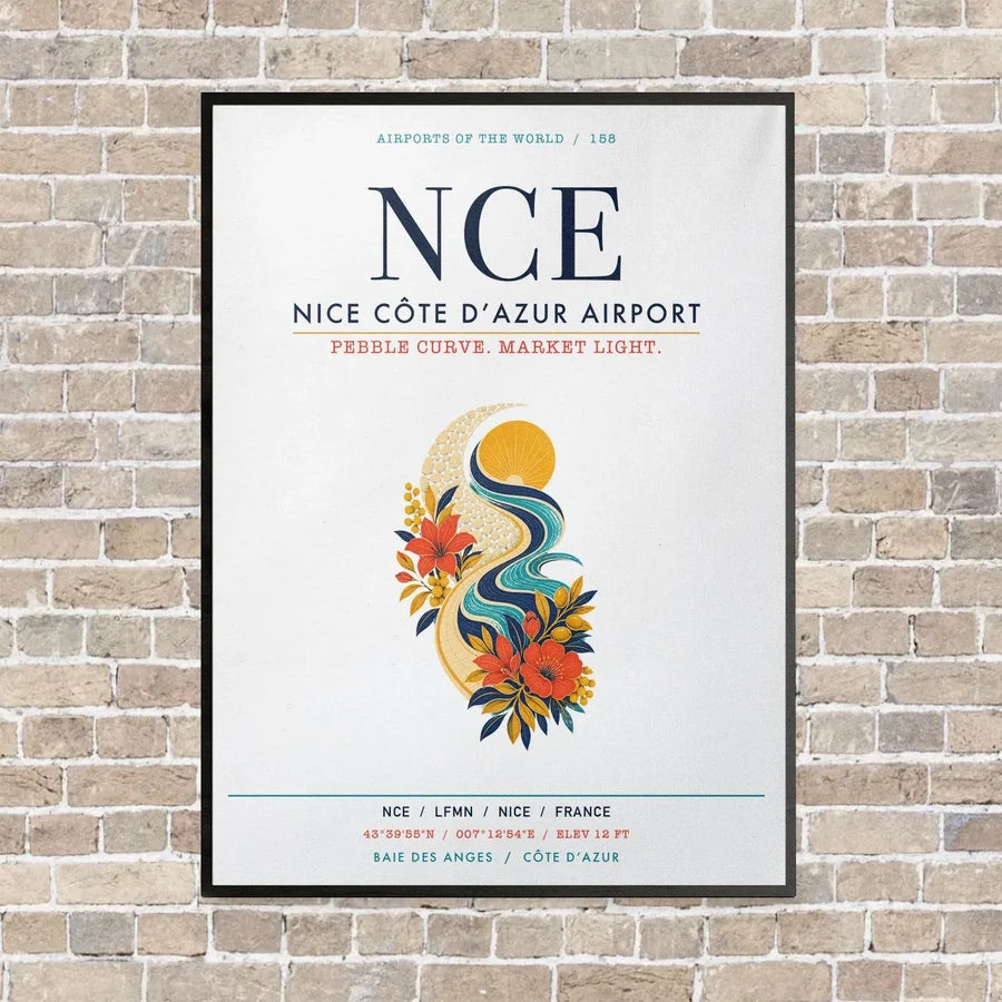 Nice Côte d’Azur Airport NCE vertical canvas print - framed - white background