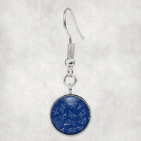 Thumbnail for Side view of Paper Airplane & Fly (Blue) aviation earrings in hypoallergenic alloy, polished finish.