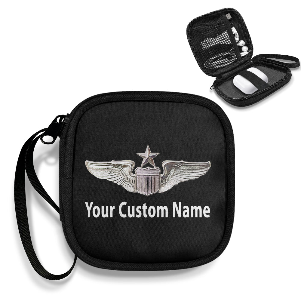 Custom Name (US Air Force & Star) Portable aviation design portable headphone bag, padded polyester construction.