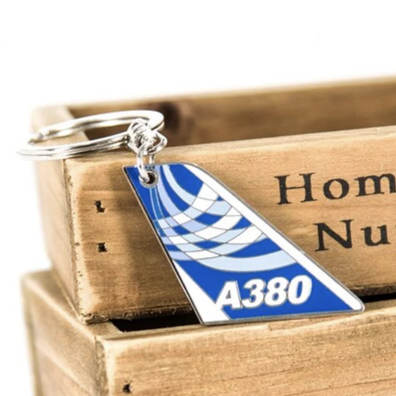 Colourful Airbus A380 aviation themed aviator-crafted key chain, polished metal alloy.