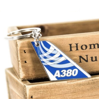 Colourful Airbus A380 aviation themed aviator-crafted key chain, polished metal alloy.