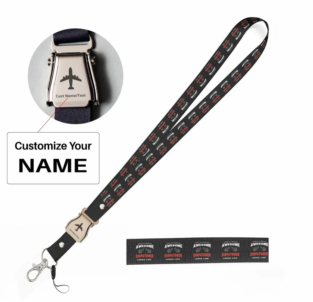 Dispatcher seat belt lanyard - black with name