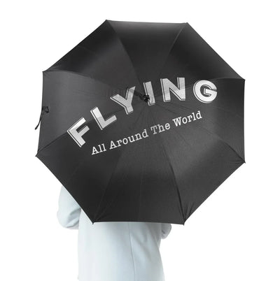 Flying All Around The World aviation design on windproof polyester umbrella.